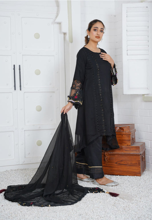 Chiffon Modern Styled Black Tail Frock